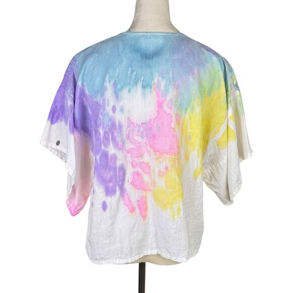 Gene Ewing Bright Tie Dye Linen Cotton Blend Oversized Top Beach Swim Coverup - Picture 3 of 12